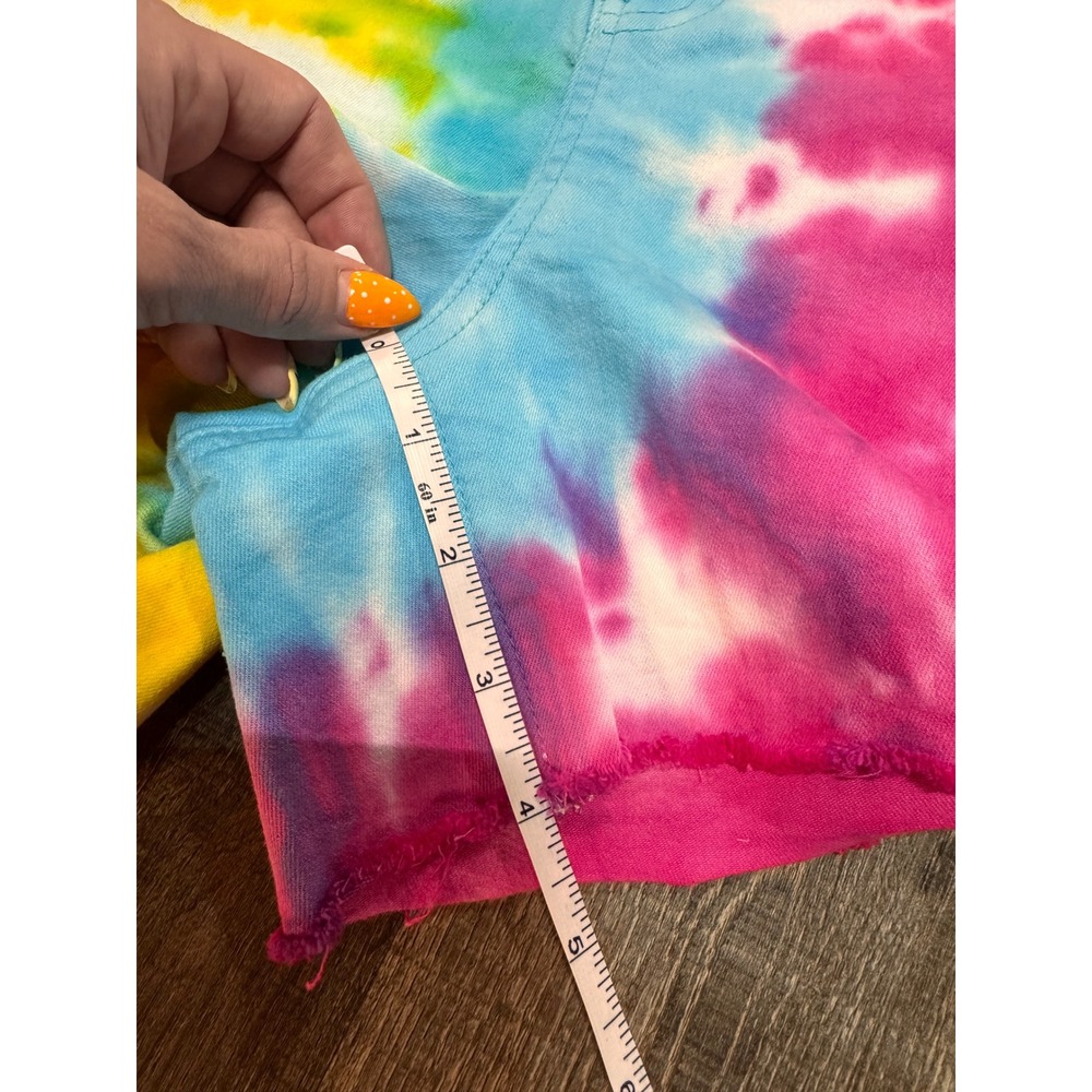Judy Blue Rainbow Tie Dye Denim Shorts High Waist Raw Hem JB150065 Womens Small - Picture 6 of 6